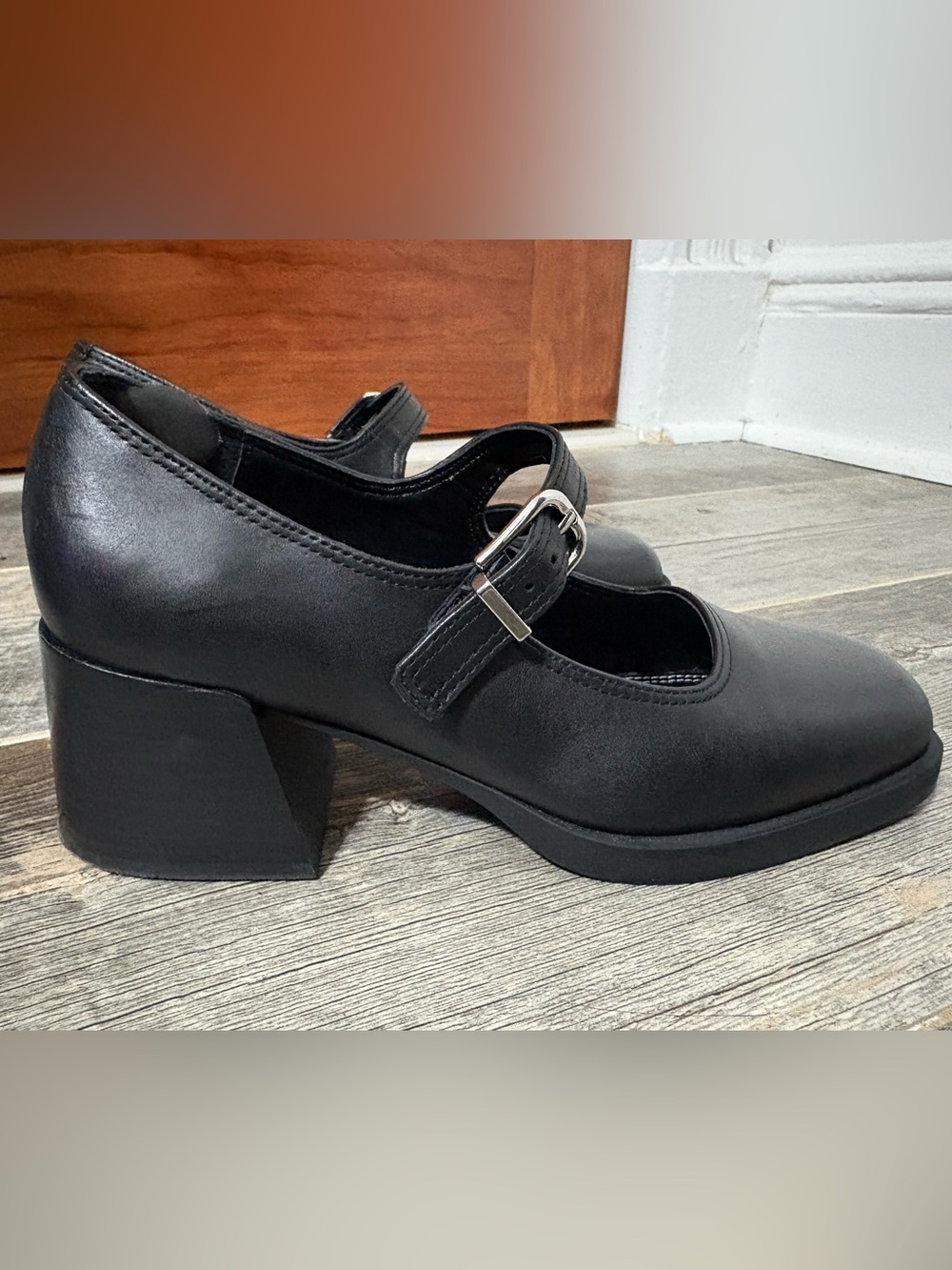 Steve Madden Lisbon Black Matte Leather Mary Jane Block Heel